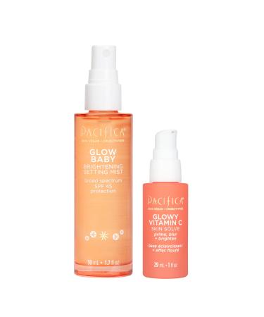 Pacifica Beauty  Glowy Vitamin C Makeup Primer & Glow Baby Brightening SPF 30 Makeup Setting Spray Duo  Mineral Sunscreen  Brighten  Prime  Blur  Minimize Appearance of Pores  Glowy Skin  Vegan
