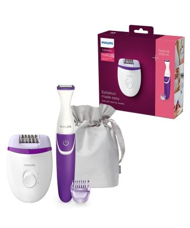 Philips hair removal set for the body with 4 accessories-electrical epilator bikini trimmer 3 mm attachment and luxury bag model (BRP505/00) White Duosmooth Set: Epilierer & Bikini trimmer
