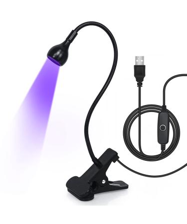 krofaue UV LED Nail Lamp, UV Light for Nails 3W 5V UV Lamp for Gel Nails with 4 Levels Setting Gooseneck Lamp Clip Professional Nail Dryer for Gel Polish Curing Nail Tips Art Tools Accessories Black 3W