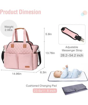 Lekebaby Baby Changing Bag Large Nappy Bags for Mom and Dad Nappy Changing Bag Stylish Travel Tote with Nappy Changing Mat Quilted Pink - Buy Online on SooperMarket.com