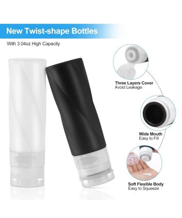 MauJip 14 Pack Silicone Travel Bottles Set - Leak Proof & TSA Approved Toiletry Containers for Shampoo, Conditioner, Lotion & Body Wash (3.04 oz) - Black - Buy Online on SooperMarket.com