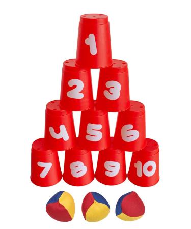 Idena 40416 - Ball throwing game with 10 cups and 3 balls from 3 years for birthday parties in the garden or park