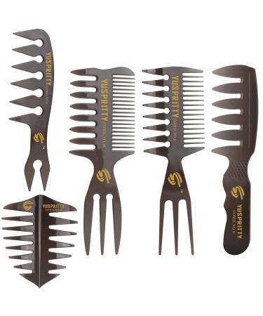 Noverlife 5PCS Men's Pompadour Hairstyling Combs  Professional Wide Teeth Texture Comb for Slicked Back Hairstyle  Retro Oil Head Hair Brushes for Barber Hairdressing Hair Pick Comb 5Pcs Retro Oil Head Hair Brushes