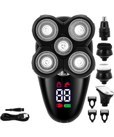 GeRRiT Electric Shavers for Bald Men 5 in 1 Electric Razor for Men Bald Head Shaver LED Display Nose Hair Beard Trimmer Clippers Facial Cleansing Brush USB Rechargeable