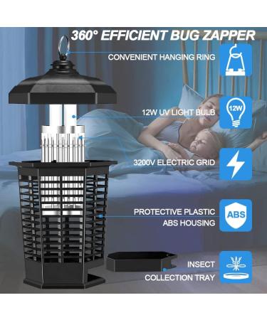 Electric Bug Zapper Mosquito Killer IPX4 Waterproof Insect Killer 3200V Insect Fly Trap Bug Killer Fly Zapper for Indoor Outdoor Backyard Patio Home - Buy Online on SooperMarket.com