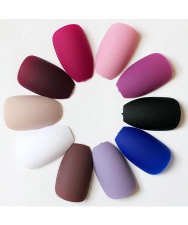 240pc Short Coffin Matte False Nails Set with Case - Trendy Mixed Colored Acrylic Fake Nail Tips for Kids/Women/Girls - Buy Online on SooperMarket.com