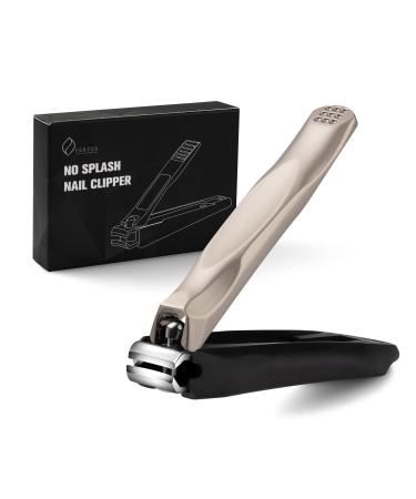 FERYES 3-in-1 Fingernail Clipper with No-Splash Nail Catcher and Metal Storage Box - Toenail Clipper with Nail File for Men & Women Champagne