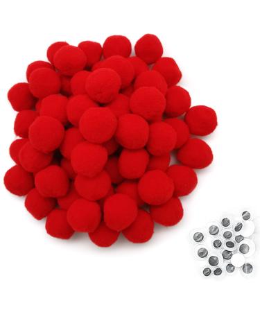 Cldamecy 150 Pcs 1-Inch Red Pom Pom Balls with 20 pcs Googly Eyes Small Elastic Pompoms for Kids DIY Craft Projects and Decorations