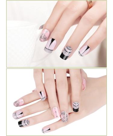 EBANKU Purple Blue Semi Cured Gel Nail Strips | Long Lasting Waterproof Nail Wraps with Cuticle Stick, File, Wipes | UV/LED Lamp Required | Pink and Black - Buy Online on SooperMarket.com