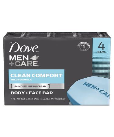 Dove Men Care Body + Face Bar Soap, Clean Comfort Mild Formula, 3.51 oz (100g) - 4 Bars