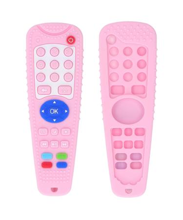 Soft Silicone Teether Toy for Babies Simulation Remote Control Teether for Various Buttons (Pink)