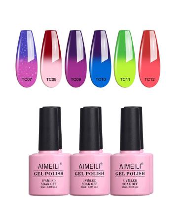 AIMEILI Temperature Color Changing Soak Off U V LED Chameleon Gel Nail Polish Set Of 6pcs X 10ml- Kit Set 15