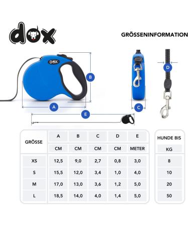 Ddoxx Reflective Nylon Dog Leash - Bite-Proof & Stable Roll Lock System | 5m for Dogs Up to 20kg - Blue - Buy Online on SooperMarket.com