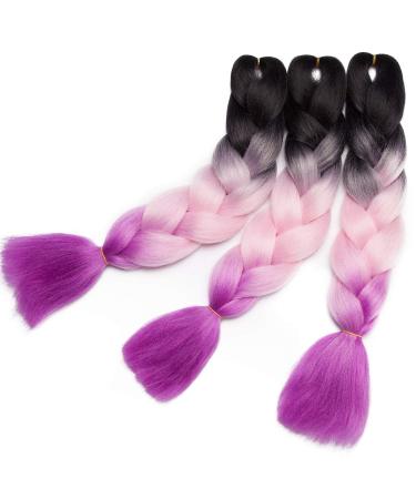Tess Braids Extensions Ombre 60 cm - 3 Pack Jumbo Kanecalon Hair for Box Braids - Black/Purple Ombre - 100g per Bundle - Buy Online on SooperMarket.com