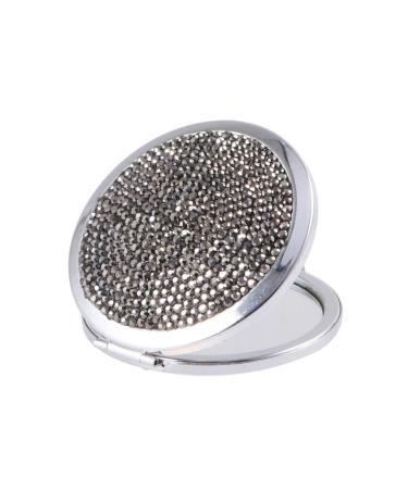 Lurrose Bling Compact Mirror Round Folding Mirror Double- sided Cosmetic Mirror Portable Pocket Mirror Rhinestone Mirror for Travel and Home Use (Black)