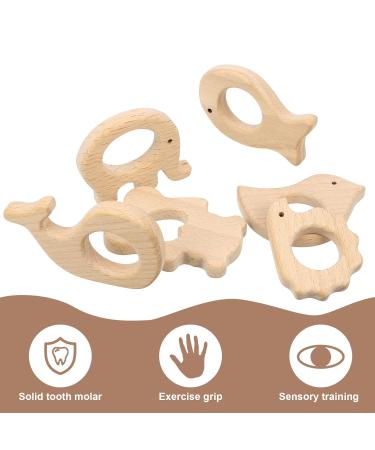 Rosewinec 6-Piece Wooden Baby Bite Ring Set | Handmade DIY Jewelry & Craft | Safe Wooden Figures for Baby's Early Development - Buy Online on SooperMarket.com