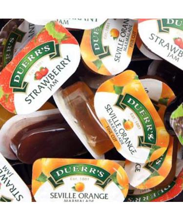 48 Assorted Duerr's Jam Individual Mini Pots 20g Per Pot - Strawberry Orange and Blackcurrant