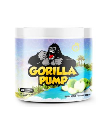 Yummy Sports Gorilla Pump Pre Workout Powder - Non Stim Pre Workout Supplement for Energy Boost for Energy Boost Focus and Pump - Sports Nutrition Pre-Workout Powder for Men & Woman - 255g 30 Servings - Green Apple