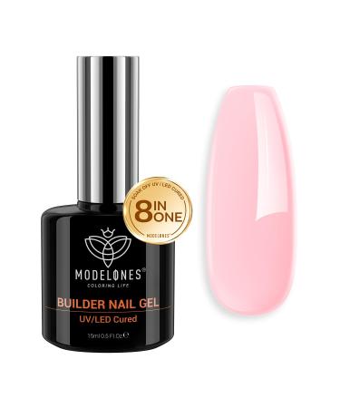 Modelones Builder Gel 8-in-ONE Pink Gel Builder for Nails Hard Gel Builder Nail Strengthener Color Base Gel Extension Gel Nail Builder Gel in a Bottle 15ML Gift for Women Rose Pink