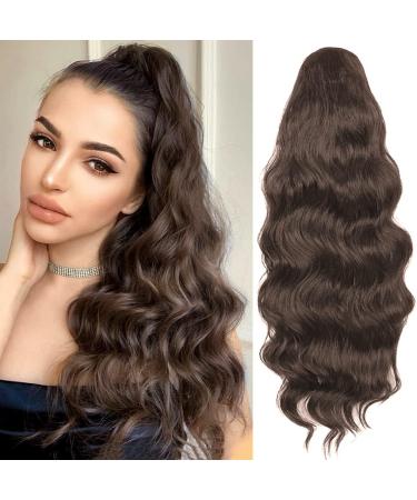 YEESHEDO Brown Long Wavy Drawstring Ponytail Hair Extension 24 Inches - Clip in Synthetic Hairpiece for Women - Buy Online on SooperMarket.com