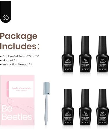 Beetles Gel Nail Polish Kit - 6 Colors Holographic Cat Eyes Red Navy Blue Purple Glitter Black Set with Magnet, LED Lamp - DIY Manicure Kits for Women - Buy Online on SooperMarket.com