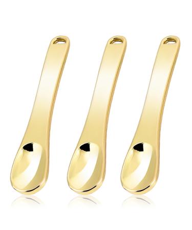 WLLHYF Mini Metal Makeup Spatula Skin Care Cosmetic Spoon Reusable Applicator Beauty Scoop for Facial Cosmetic for Face Mask Cream Lotions Moisturizers (3 Gold)