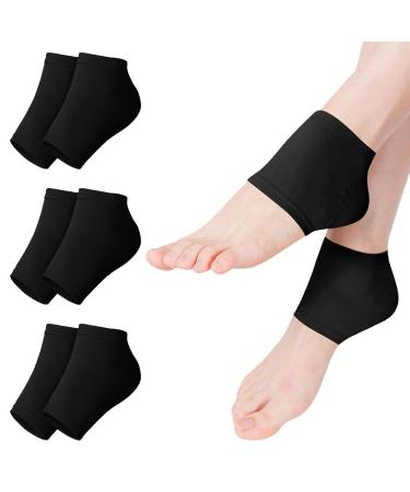 Jootuepo 3 pairs of gel socks soft ventilation gel heel socks open toes socks for dry cracked skin foot care treatment (black)