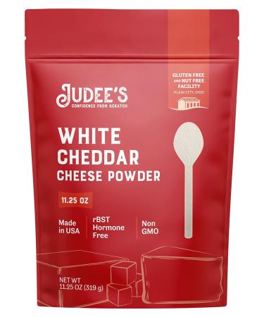 Judees White Cheddar Cheese Powder 11.25oz - 100% Non-GMO, rBST Hormone-Free - Gluten-Free & Nut-Free - Made from Real Cheddar Cheese - Made in USA - Great in Dips, Sauces, and Baked Goods White Cheddar 11.25 Ounce (Pack