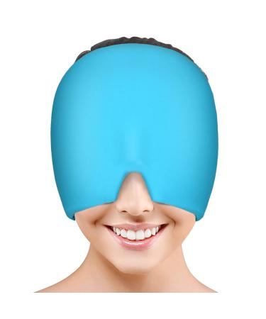 Migraine Relief Cap Reusable Cold Hot Therapy Migraine and Headache Relief Cap Single-Sided Gel Ice Hot Head Wrap for Chronic Migraine Tension Headache Sinus Stress Puffy Eyes (Blue)