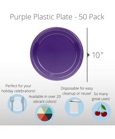 10 Inch Purple Plastic Plates - 50 Count - Round Disposable Plates for Dinner Parties and Special Occasions - Buy Online on SooperMarket.com