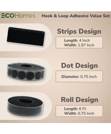 ECOHomes Hook and Loop Tape Set | Interlocking Fasteners for Sewing, Mounting & Fastening | Includes 1 Roll, 8 Strips, 220 Self Adhesive Dots | Black Fabric Tape - Buy Online on SooperMarket.com