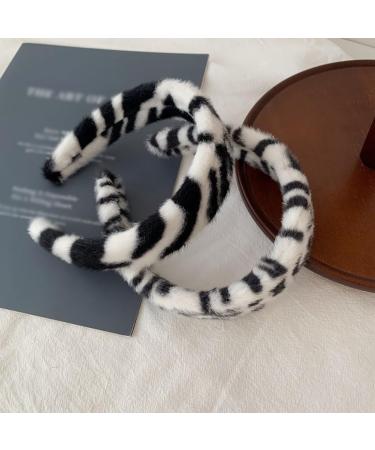 Fluffy Zebra Headband Wide Fur Headband Cute Fluffy Hairband Decorative Fuzzy Hairband Soft Plush Hair Hoop for Women Girls Zebra black white - Buy Online on SooperMarket.com