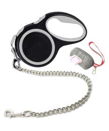 Etechydra Dog Retractable Leash Gray Durable Dog Lead 5m / 16ft Nylon Tape Pet Dog Lead Heavy Duty Extendable Dog Leash with Anti-Bite Dog Steel Chain Lead for Medium Large Dogs Grey