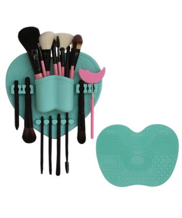 Silicone Makeup Brush Organizer + Makeup Brush Cleaning Mat - Brush Holder for Air Drying. Easy to Mount to Wall Mirror Dresser or Tile (Mint Green) Mint Green 1