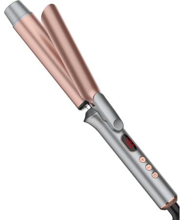 1 1/4 Inch Tourmaline Ceramic Curling Iron with LCD Display Dual Voltage for Long Hair Includes Glove Comb Clips and Pad