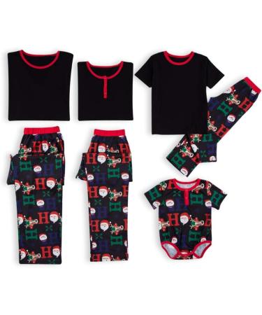 IFFEI Christmas Matching Family Pajamas Set - Letter Print Tops, Plaid Pants Sleepwear for Women Men Kids Baby Pet - Black/Santa Claus - Kids 4-5 Years - Buy Online on SooperMarket.com