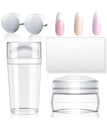 YUNAI French Tip Nail Stamp with Scrapers Silicone Jelly Clear Soft Nail Art Stamper Kit with 2Pcs Replace Heads Professional Nail Seal Stamp Tools for DIY Manicure Nail Art Polish Salon