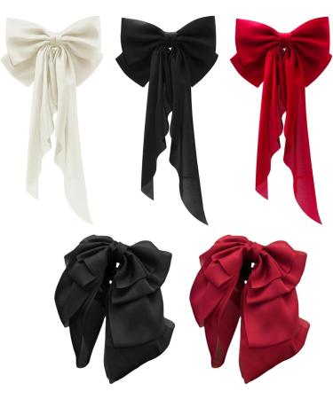 Hair Bows for Women 2PCS Black Red Hair Bow Satin Bow Hair Clips Large Silky Ribbon Bows Hair Accessories Bow Clips for Women Short 1 count (Pack of 1) Short Style - Buy Online on SooperMarket.com
