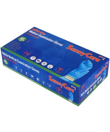 100Pcs SunnyCare 8204 Blue Nitrile Medical Exam Gloves Powder Free Chemo-Rated (Non Vinyl Latex) 100/boxSize: X-Large