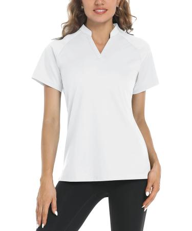 TACVASEN Women's V Neck Golf Polo Shirt - White, Medium | UPF 50+ Sun Protection - Buy Online on SooperMarket.com