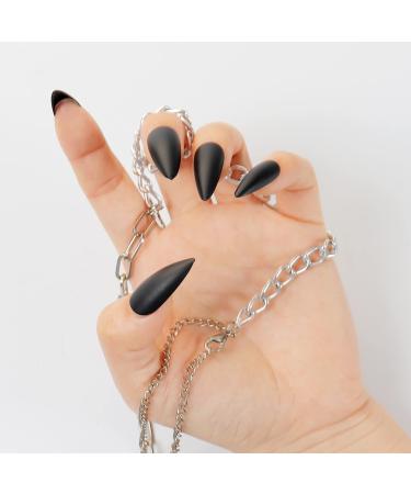 LIARTY 24Pcs 12 Different Sizes Matte Black/Grey/Wine Red Stiletto False Nails Long Full Cover Nails Tips (Black)