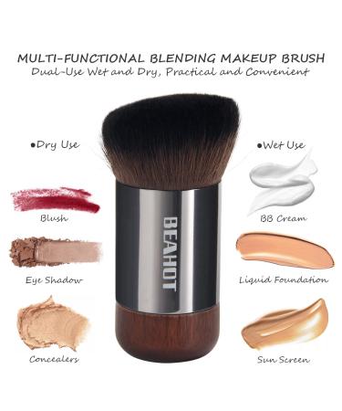 BEAHOT Kabuki Makeup Brush for Blush, Bronzer, and Foundation - Wooden Handle, Perfect for Liquid Makeup and Flawless Powder Cosmetics - Buy Online on SooperMarket.com