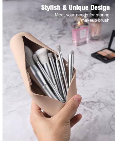 FERYES Makeup Brush Holder - Portable Magnetic Closure Silicone Organizer for Travel - Khaki - Buy Online on SooperMarket.com