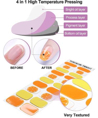 EBANKU Semi Cured Gel Nail Strips - Long Lasting Waterproof Nail Polish Wraps in Yellow and Orange | Includes Cuticle Stick, Nail File, Wipes - DIY Gel Nail Stickers - Buy Online on SooperMarket.com
