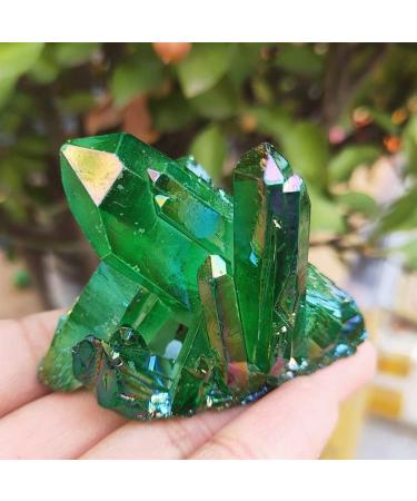Home Decoration Crystal 100g Natural Green Angel Halo Quartz Crystal Cluster Titanium Coated Quartz Cluster electroplated Stone Suitable for Home Office Decoration