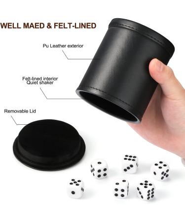 PU Leather Dice Cup with Lid and Felt-Lined Shaker - Set of 6 Dice Included for Yahtzee and Farkle Board Games - Buy Online on SooperMarket.com