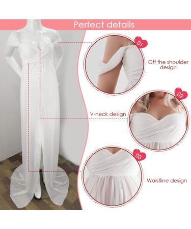 FEOYA Maxi Maternity Dress - White Chiffon Lace Gown for Pregnant Women Photography - Buy Online on SooperMarket.com