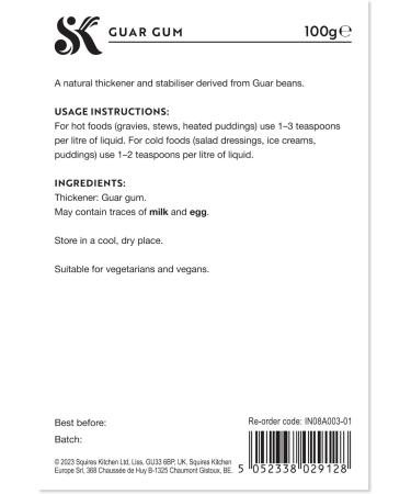 Squires Kitchen Guar Gum 100g- Specialist Ingredients Premium Quality Guar Gum Powder Vegan Non-GMO Gluten Free - Buy Online on SooperMarket.com