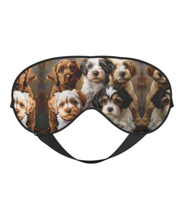 SSIMOO Puppies Dog Print Double-Sided Eye Mask Soft and Light Blocking for Enhancing Sleep Quality Black