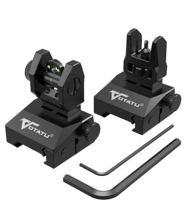 VOTATU V2 Fiber Optic Iron Sights, Flip Up Front and Rear Backup Sights with Green Red Fiber Optics Dots, Tool-Free Adjustable Front Sight Rapid Transition flat black